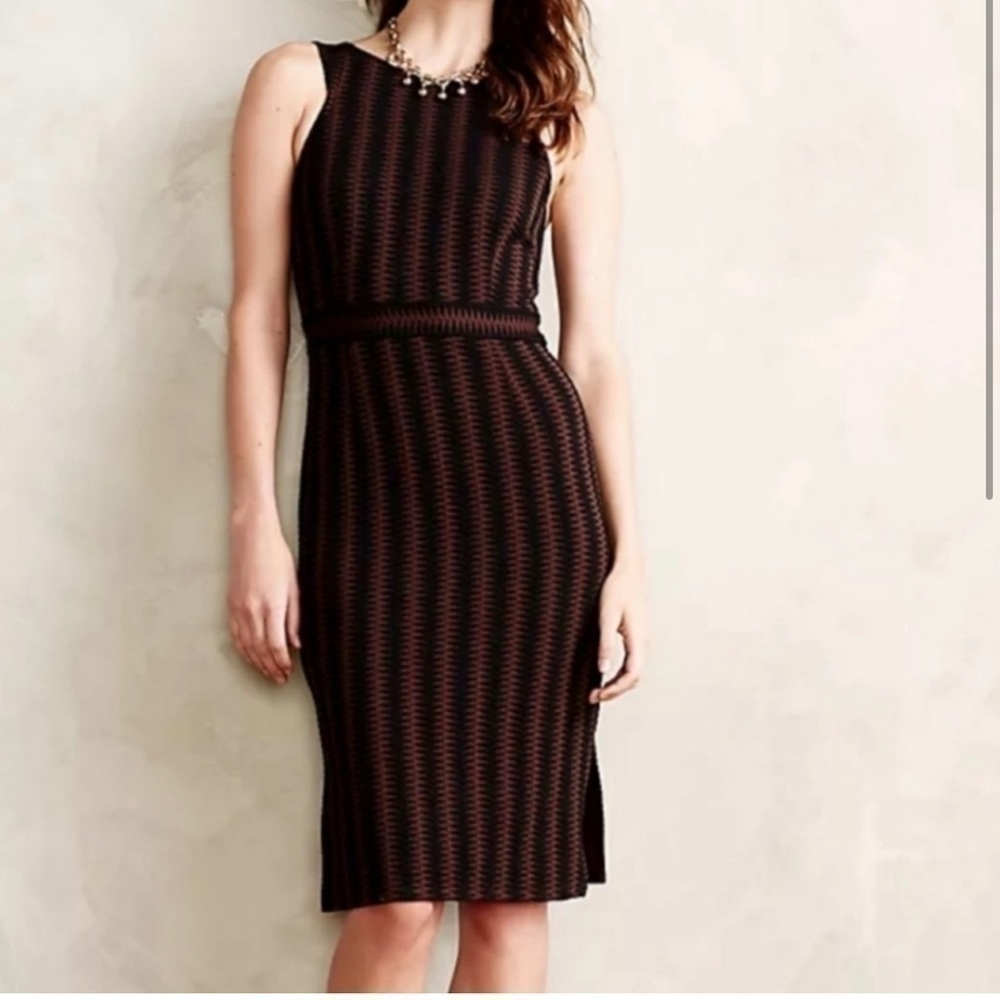 Anthropologie Maeve Meridian Boho Midi Dress Texture Racerback Black Brown Small - Picture 2 of 16